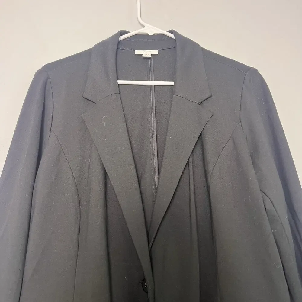 J Jill Womens Black Blazer Jacket Casual Office Sz M Tall Simple Basic Minimal